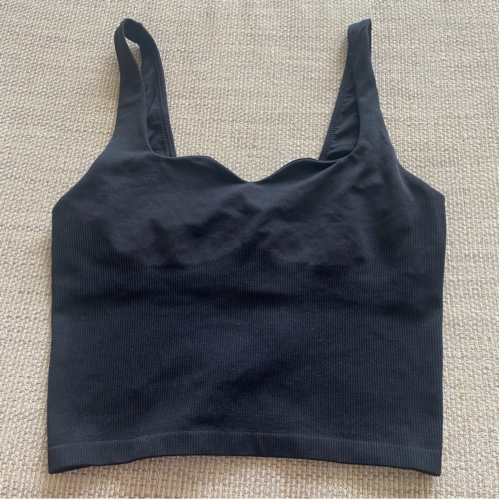 Black Square Neck Ribbed Tank Top - Picture 4 of 7